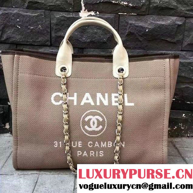 Chanel Toile Large Deauville Canvas Shopping Bag Brown 2015 (2A143-7022113 )