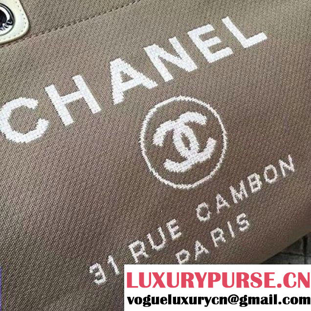 Chanel Toile Large Deauville Canvas Shopping Bag Brown 2015 (2A143-7022113 )