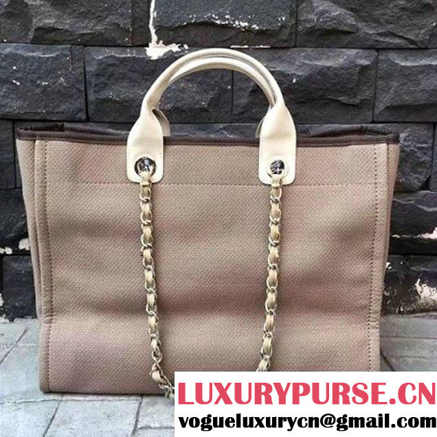 Chanel Toile Large Deauville Canvas Shopping Bag Brown 2015 (2A143-7022113 )