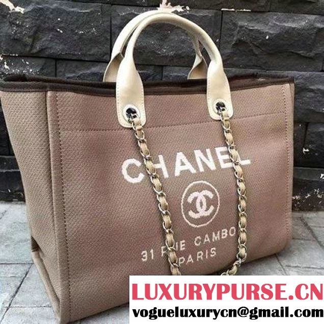 Chanel Toile Large Deauville Canvas Shopping Bag Brown 2015 (2A143-7022113 )