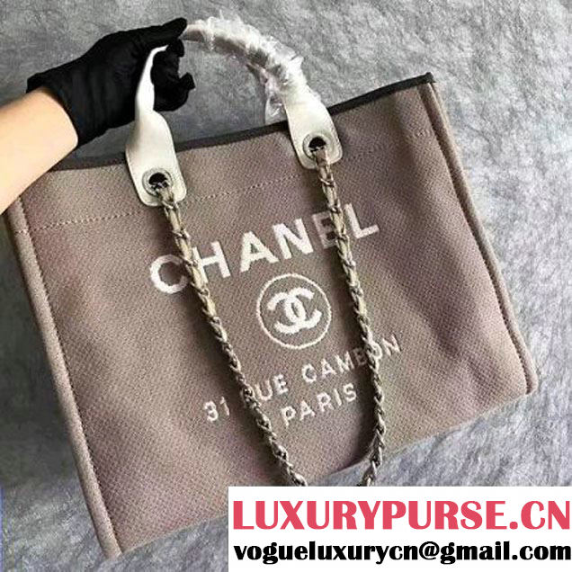 Chanel Toile Large Deauville Canvas Shopping Bag Brown 2015 (2A143-7022113 )