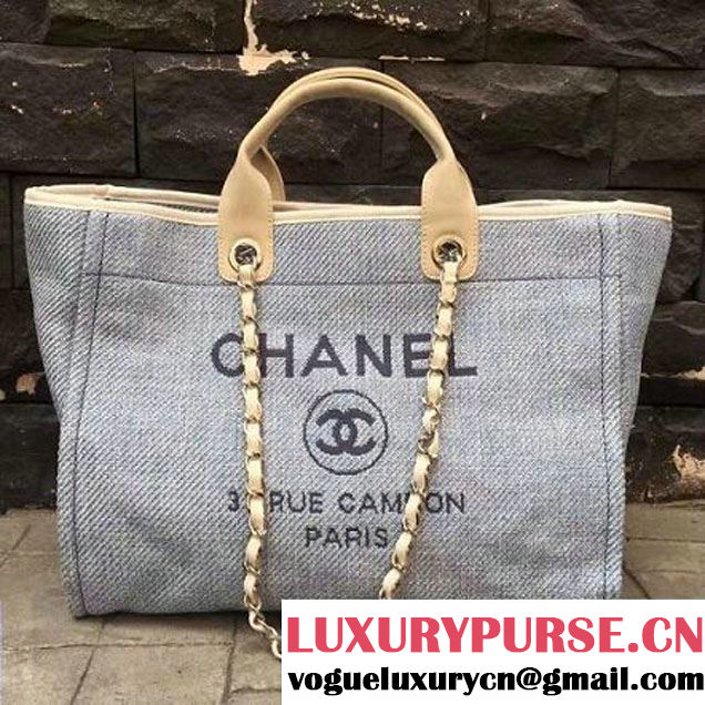 Chanel Toile Large Deauville Canvas Shopping Bag Light Blue 2015 (2A143-7022114 )