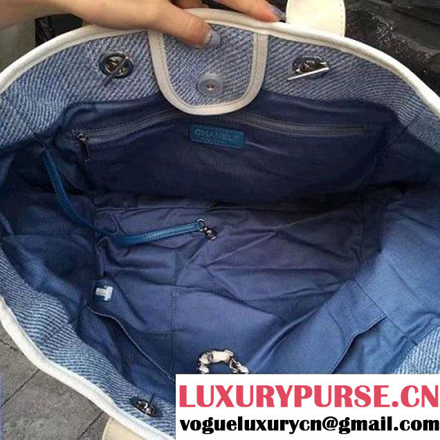 Chanel Toile Large Deauville Canvas Shopping Bag Light Blue 2015 (2A143-7022114 )
