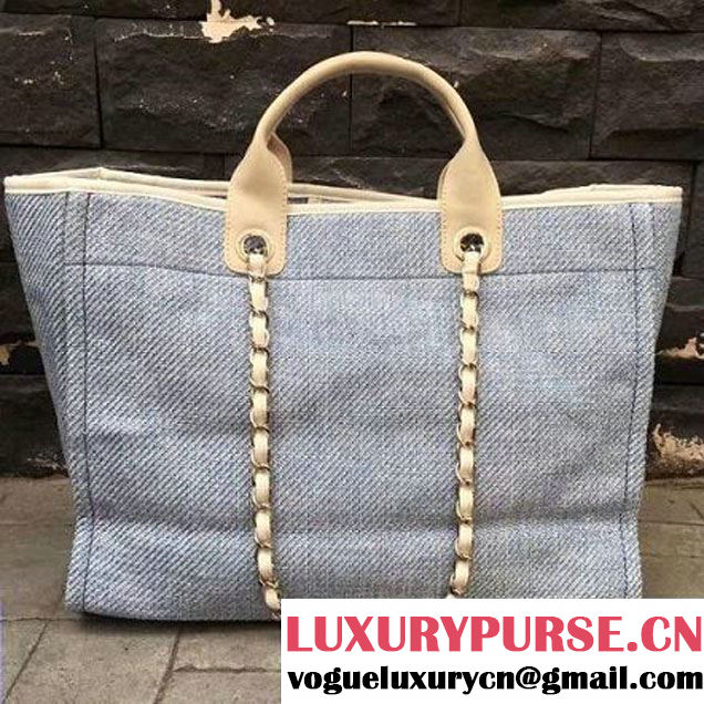 Chanel Toile Large Deauville Canvas Shopping Bag Light Blue 2015 (2A143-7022114 )