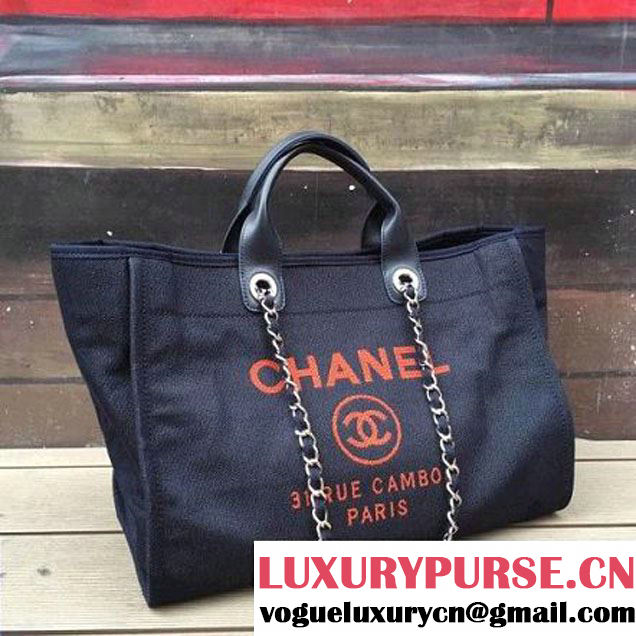 Chanel Toile Large Deauville Canvas Shopping Bag Denim Blue/Orange 2017 (2A143-7030814 )