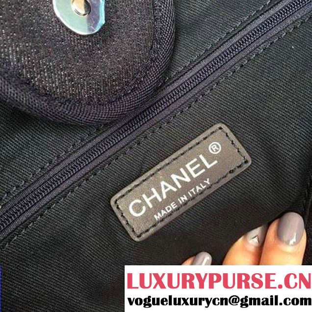 Chanel Toile Large Deauville Canvas Shopping Bag Denim Blue/Orange 2017 (2A143-7030814 )