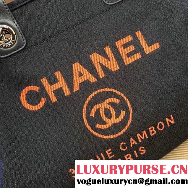 Chanel Toile Large Deauville Canvas Shopping Bag Denim Blue/Orange 2017 (2A143-7030814 )