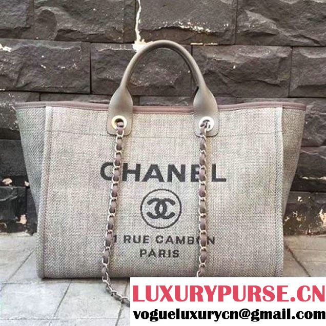 Chanel Toile Large Deauville Canvas Shopping Bag Denim Light Grey 2017 (2a143-7031852 )