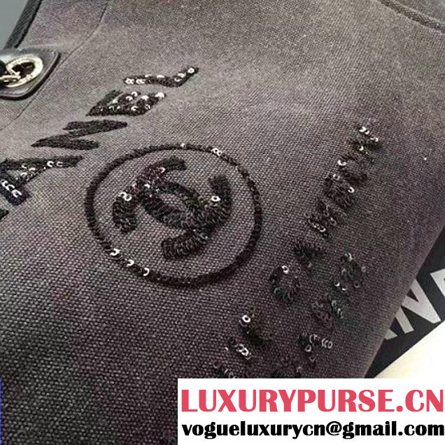 Chanel Toile Large Deauville Canvas Shopping Bag Deep Grey with Sequin 2017 (1a145-7031853 )