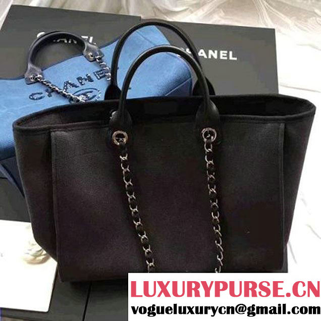 Chanel Toile Large Deauville Canvas Shopping Bag Deep Grey with Sequin 2017 (1a145-7031853 )