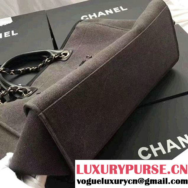 Chanel Toile Large Deauville Canvas Shopping Bag Deep Grey with Sequin 2017 (1a145-7031853 )