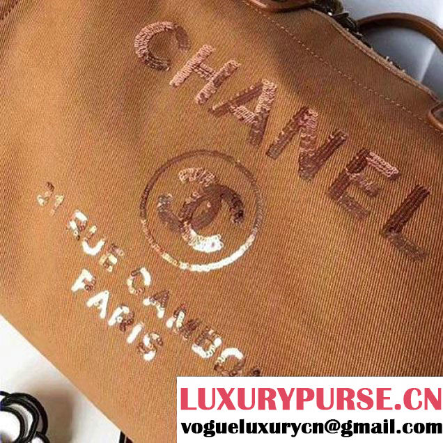 Chanel Toile Large Deauville Canvas Shopping Bag Camel with Sequin 2017 (KS-7041012 )