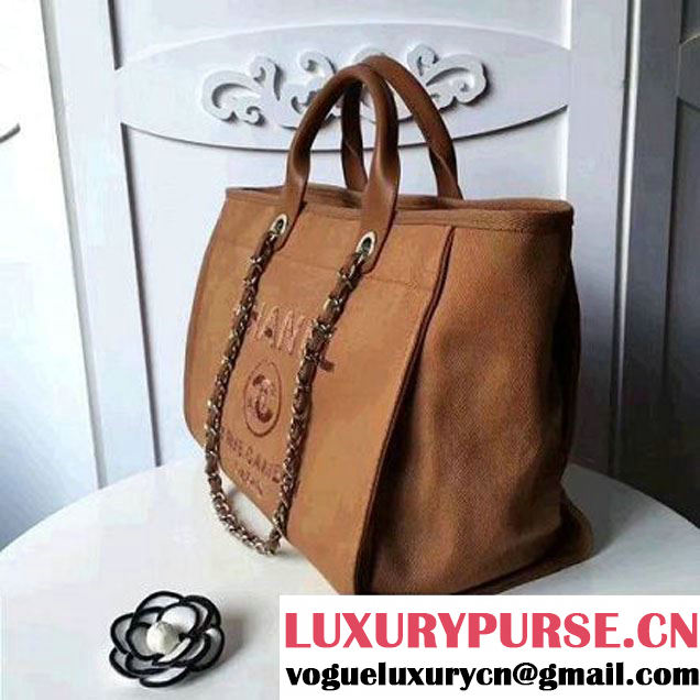 Chanel Toile Large Deauville Canvas Shopping Bag Camel with Sequin 2017 (KS-7041012 )