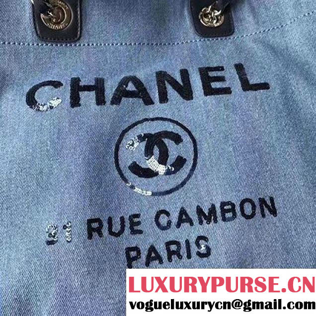 Chanel Toile Large Deauville Canvas Shopping Bag Deep Blue with Sequin 2017 (1A099-7041857 )