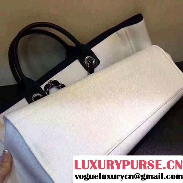 Chanel Toile Large Deauville Canvas Shopping Bag White with Sequin 2017 (142-7060851 )