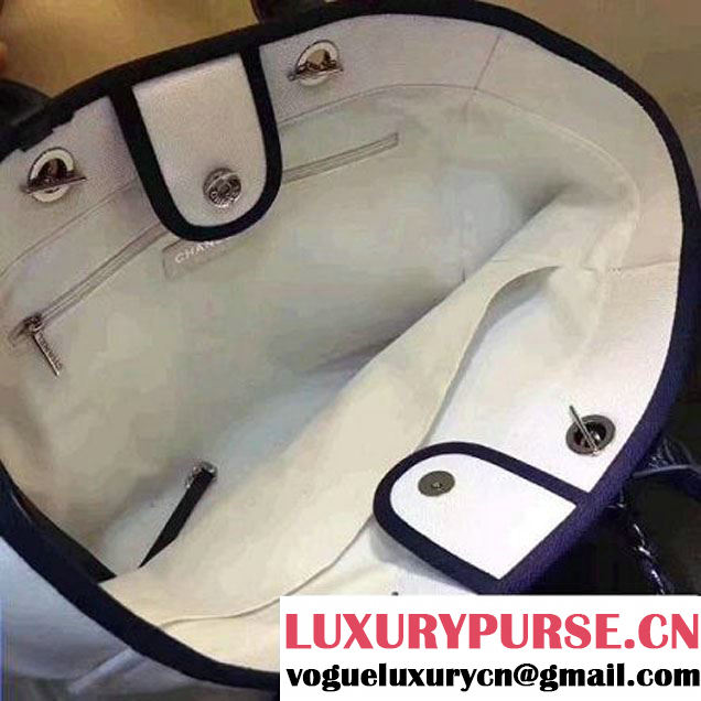 Chanel Toile Large Deauville Canvas Shopping Bag White with Sequin 2017 (142-7060851 )