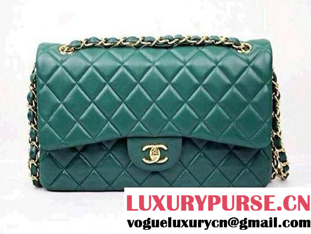 Chanel 2013 sheepskin jumbo double flap Bag Green