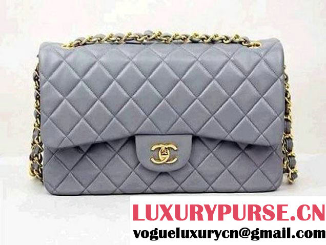 Chanel 2010 Lambskin Chain Jumbo Double Flap Shoulder Bag Grey(Golden hardware)