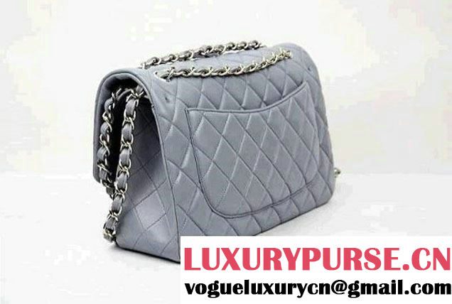 Chanel 2010 Lambskin Chain Jumbo Double Flap Shoulder Bag Grey(Golden hardware)