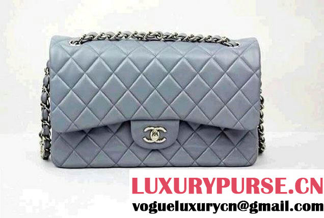 Chanel 2010 Lambskin Chain Jumbo Double Flap Shoulder Bag Grey(Golden hardware)