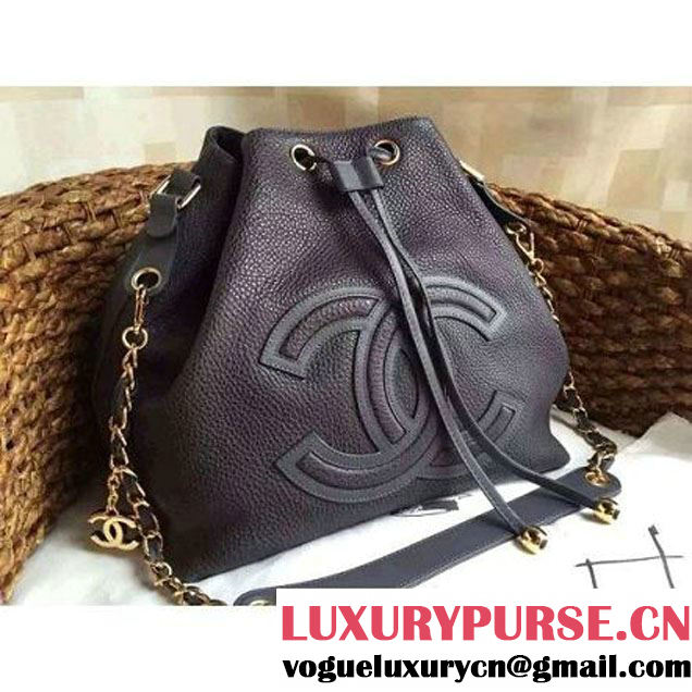 Chanel Drawstring Bucket Bag With A Big CC Signature in Grey-Blue (1a086-060623 )