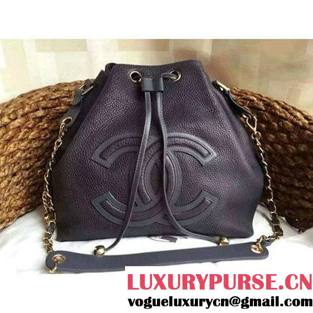 Chanel Drawstring Bucket Bag With A Big CC Signature in Grey-Blue (1a086-060623 )
