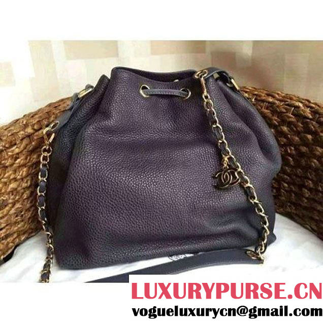 Chanel Drawstring Bucket Bag With A Big CC Signature in Grey-Blue (1a086-060623 )