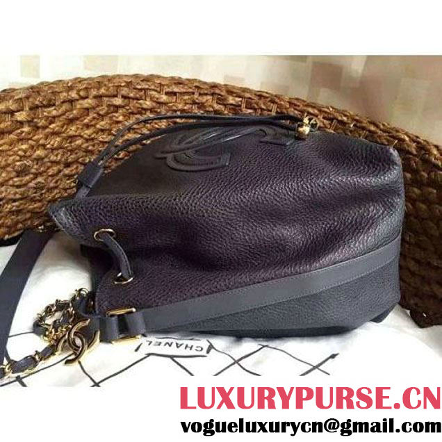 Chanel Drawstring Bucket Bag With A Big CC Signature in Grey-Blue (1a086-060623 )