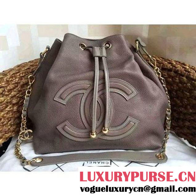 Chanel Drawstring Bucket Bag With A Big CC Signature in Grey (1a086-060624 )
