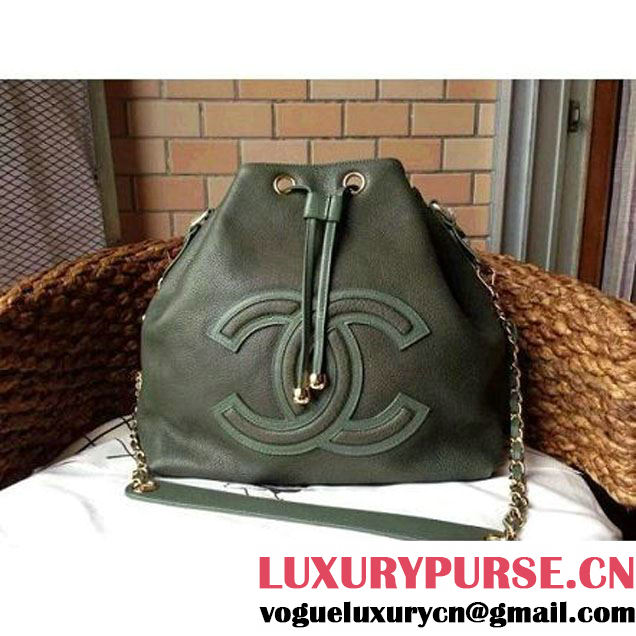 Chanel Drawstring Bucket Bag With A Big CC Signature in Green (1a086-060625 )