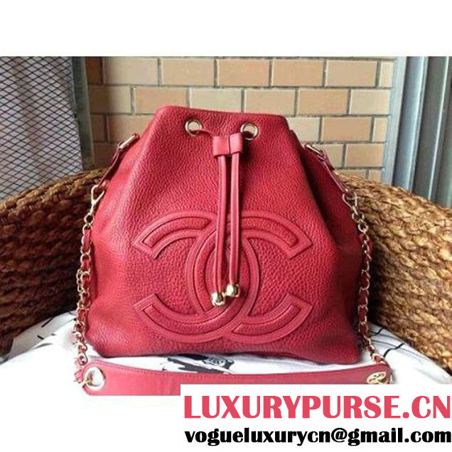 Chanel Drawstring Bucket Bag With A Big CC Signature in Red (1a086-060626 )