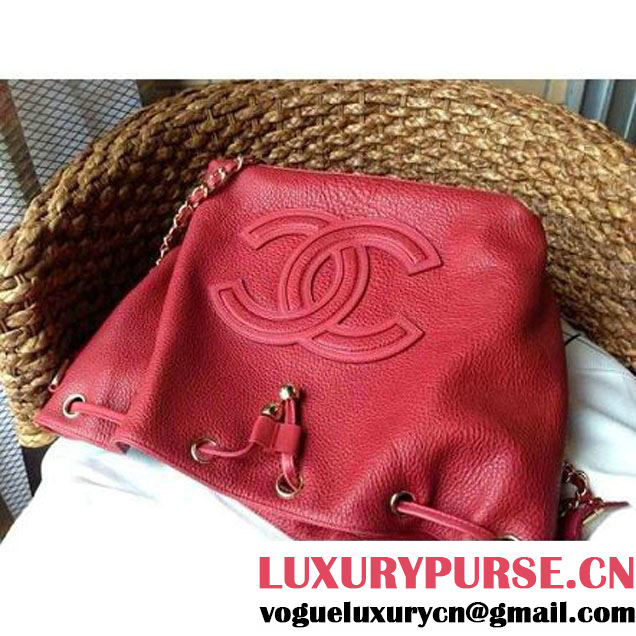Chanel Drawstring Bucket Bag With A Big CC Signature in Red (1a086-060626 )