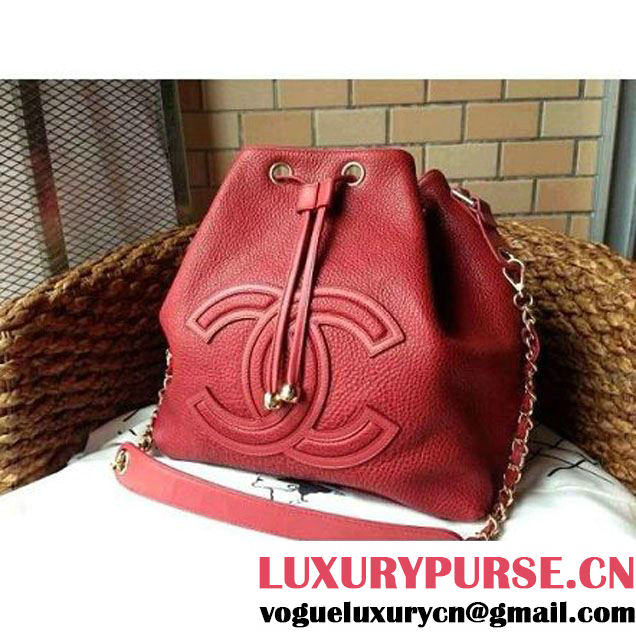 Chanel Drawstring Bucket Bag With A Big CC Signature in Red (1a086-060626 )