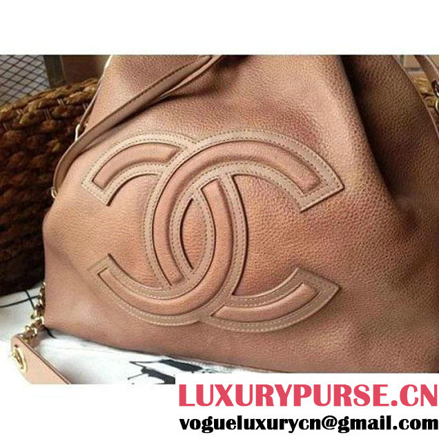 Chanel Drawstring Bucket Bag With A Big CC Signature in Apricot (1a086-060627 )