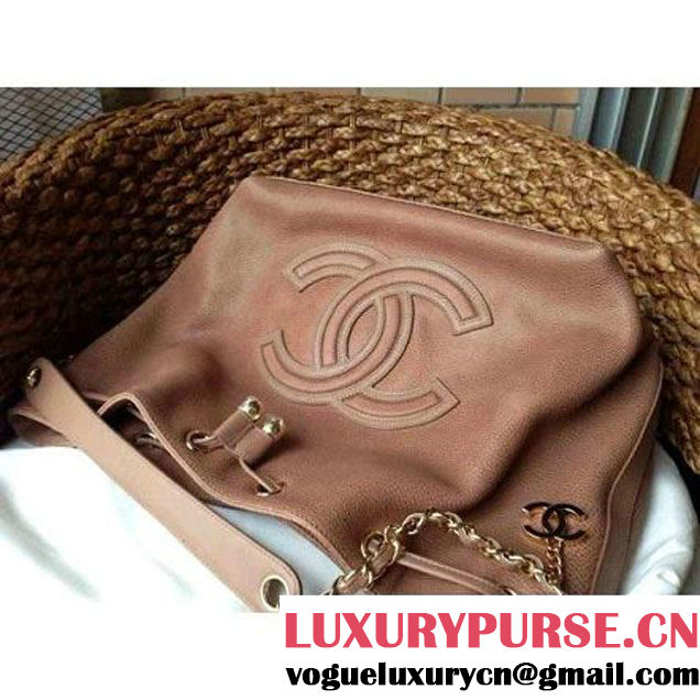 Chanel Drawstring Bucket Bag With A Big CC Signature in Apricot (1a086-060627 )