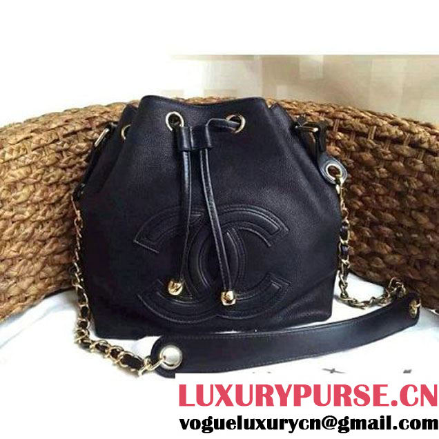 Chanel Drawstring Bucket Bag With A Big CC Signature in Black (1a086-060629 )