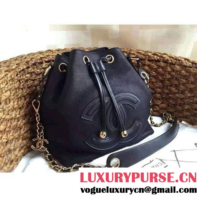 Chanel Drawstring Bucket Bag With A Big CC Signature in Black (1a086-060629 )
