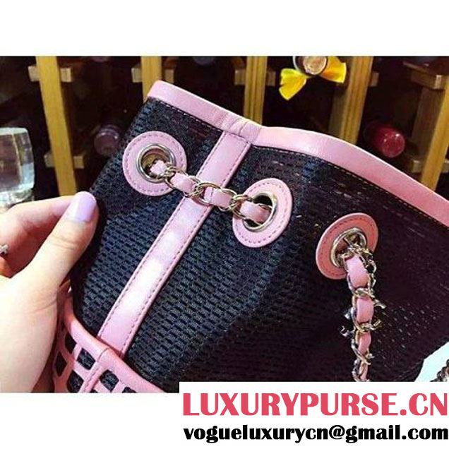 Chanel Hollowed-out Drawstring Bucket Bag in Pink 2015 (2a020-071402 )