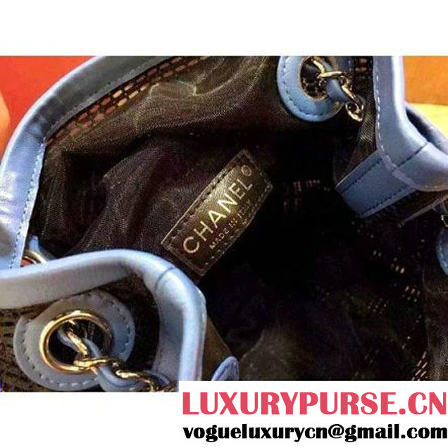 Chanel Hollowed-out Drawstring Bucket Bag in Blue 2015 (2b020-071403 )