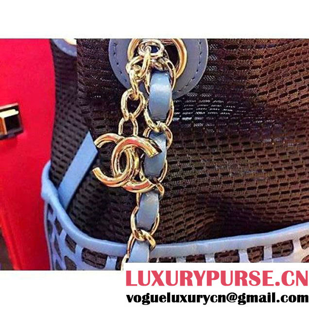 Chanel Hollowed-out Drawstring Bucket Bag in Blue 2015 (2b020-071403 )