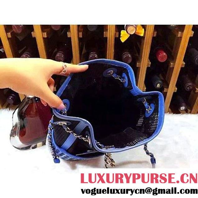 Chanel Hollowed-out Drawstring Bucket Bag in Blue 2015 (2b020-071403 )