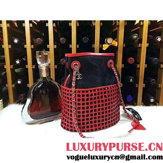 Chanel Hollowed-out Drawstring Bucket Bag in Red 2015 (2b020-071406 )