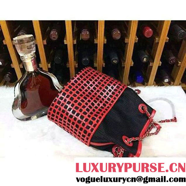 Chanel Hollowed-out Drawstring Bucket Bag in Red 2015 (2b020-071406 )