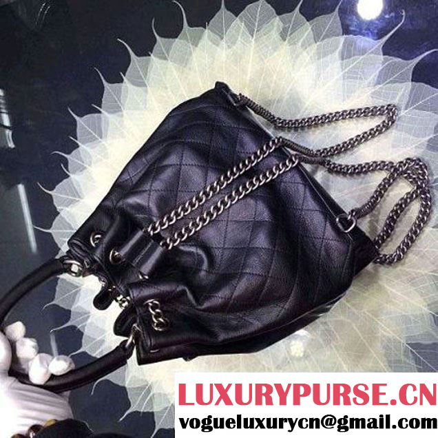 Chanel A93881 Calfskin Drawstring Handbag in Black Pre-SS 2016 (2a136-6021835 )