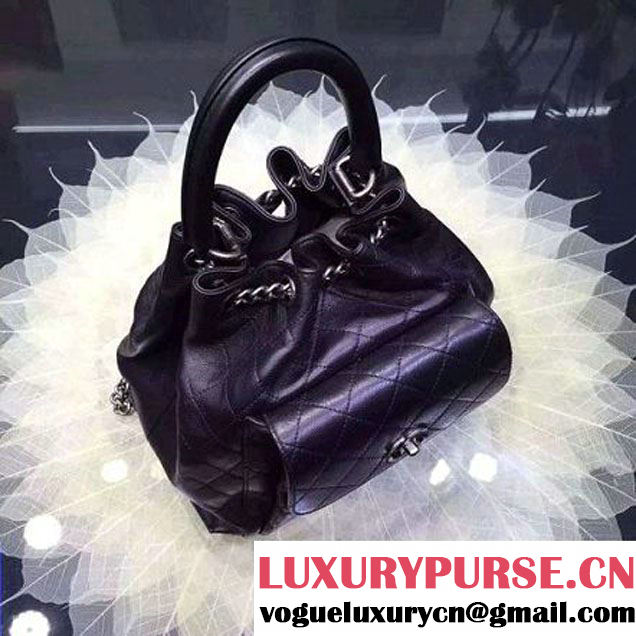 Chanel A93881 Calfskin Drawstring Handbag in Black Pre-SS 2016 (2a136-6021835 )