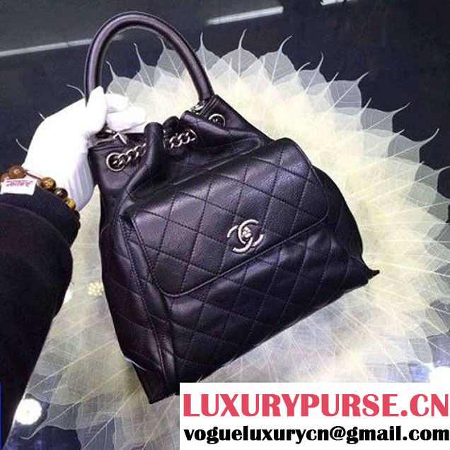 Chanel A93881 Calfskin Drawstring Handbag in Black Pre-SS 2016 (2a136-6021835 )