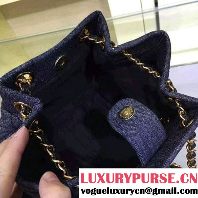 Chanel A91136 Small Washed Denim Dark Blue Drawstring Bag Pre-S/S 2016 (2A143-6030312 )