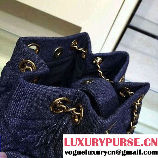 Chanel A91136 Small Washed Denim Dark Blue Drawstring Bag Pre-S/S 2016 (2A143-6030312 )