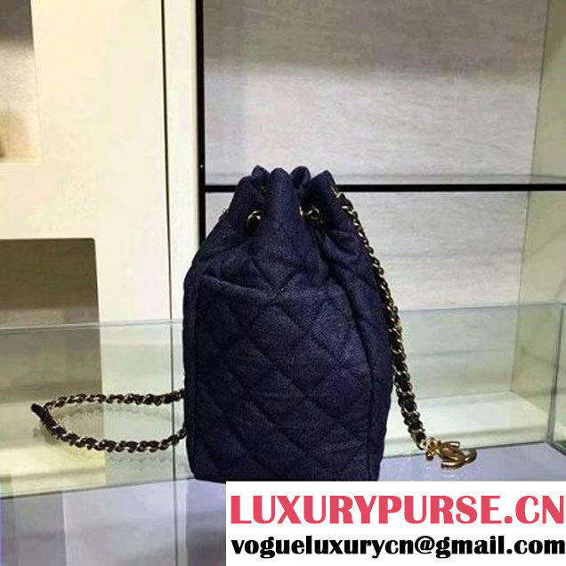 Chanel A91136 Small Washed Denim Dark Blue Drawstring Bag Pre-S/S 2016 (2A143-6030312 )