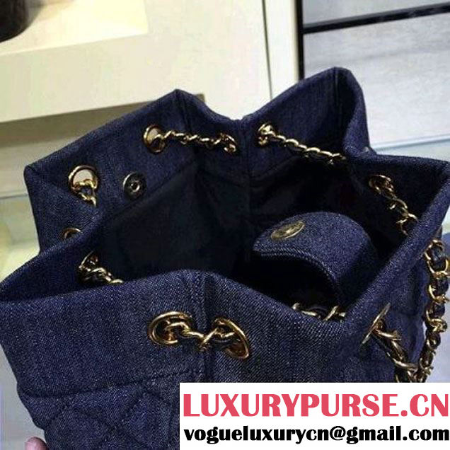 Chanel A91135 Large Washed Denim Dark Blue Drawstring Bag Pre-S/S 2016 (2A143-6030313 )